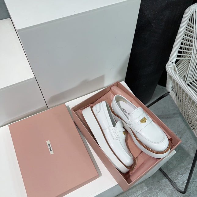 Thick-Soled Loafers Shoes White Cowhide