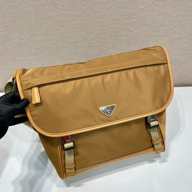 LARGE FLAP BAG 30 IN CIDER BROWN RE-NYLON AND CALFSKIN TRIM