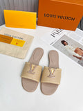 LV 26S FLAT SLIDES IN DARK BEIGE CALFSKIN AND RAFFIA