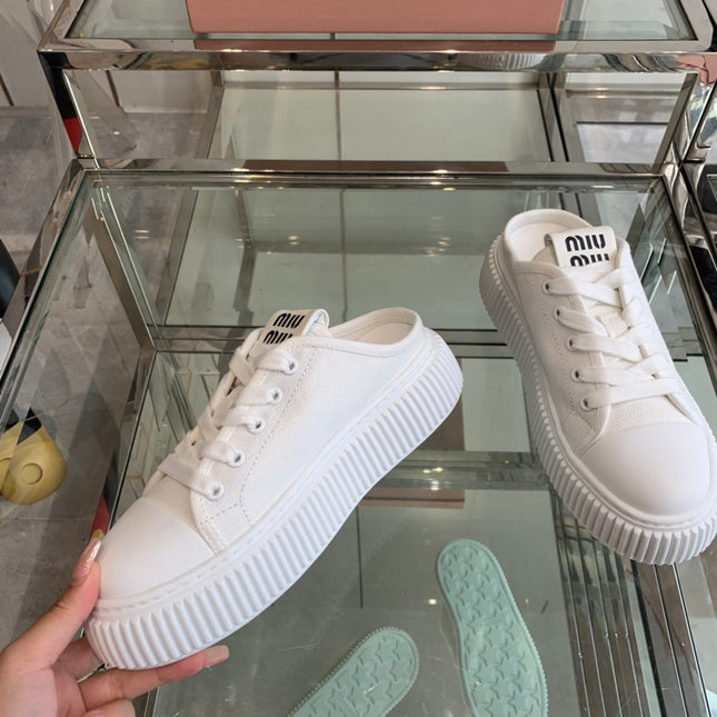 Mule Shoes White Canvas