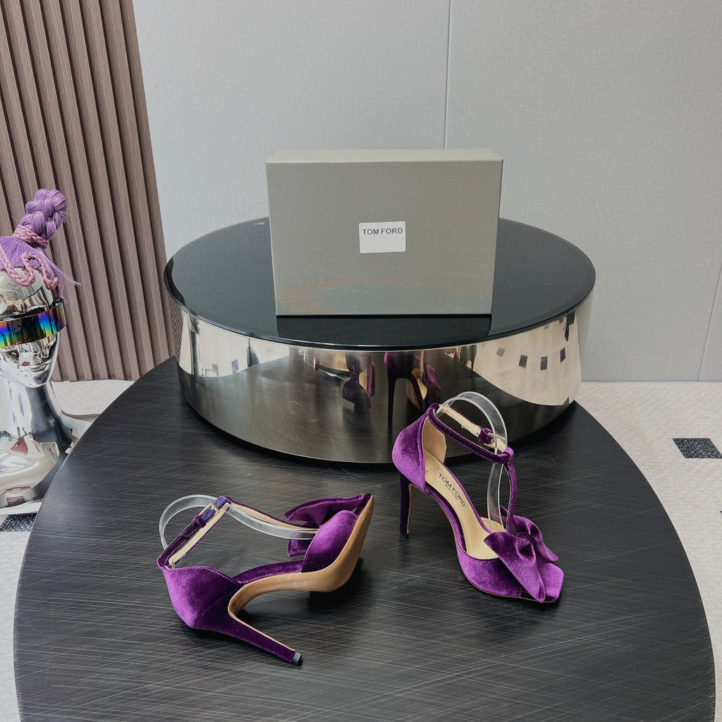 HIGH HEEL 10 SANDAL IN WINE PURPLE VELVET WITH BOW