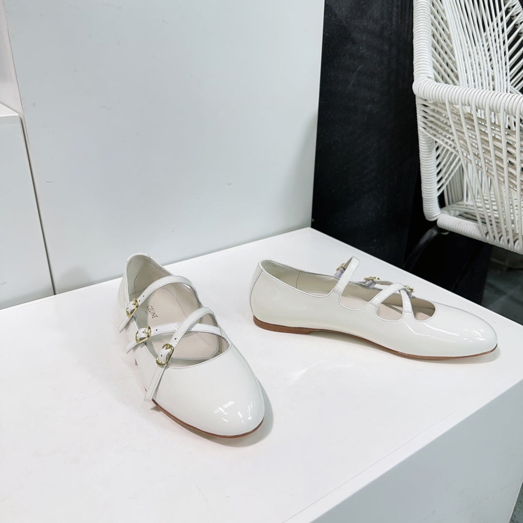 FLAT MARY JANE IN WHITE CALFSKIN