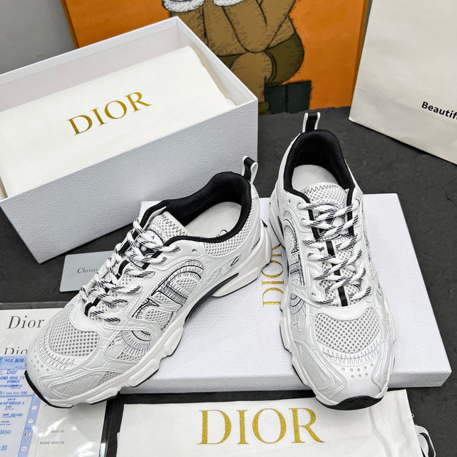 CD CHRONO SNEAKERS IN WHITE AND BLACK MESH