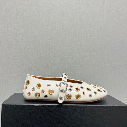 ALAIA MARY JANE SHOES IN WHITE LAMBSKIN GOLD MIX SILVER HARDWARE