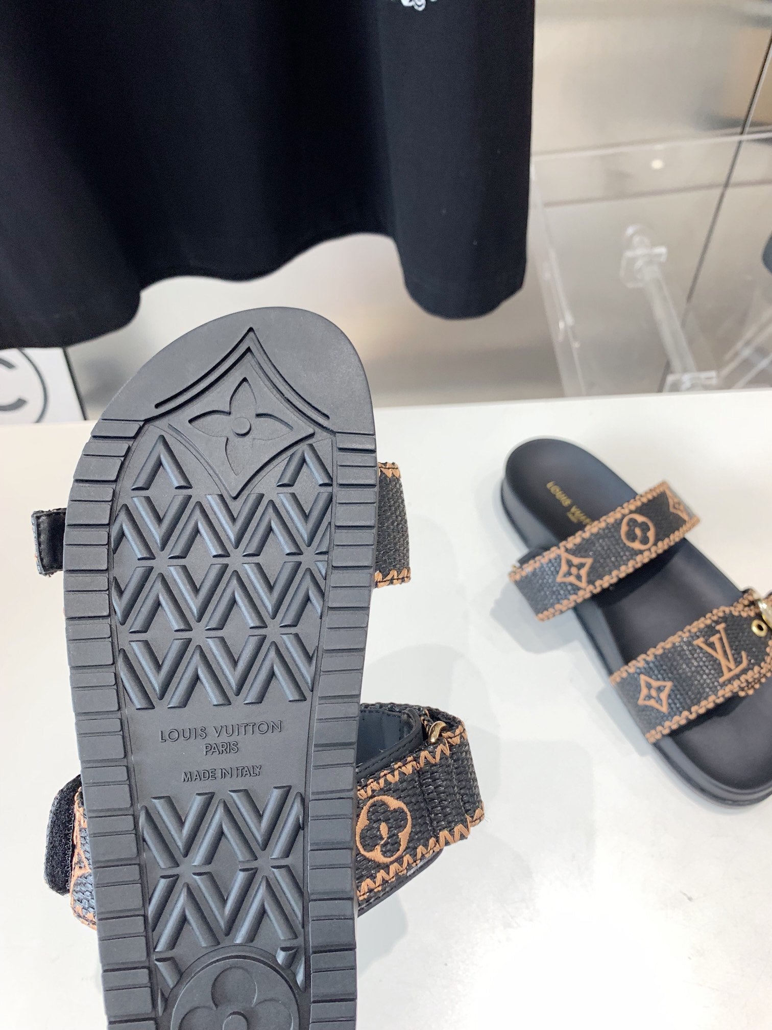 LV WOMEN SUNSET DAD SANDAL IN BLACK MONOGRAM FABRIC MULE