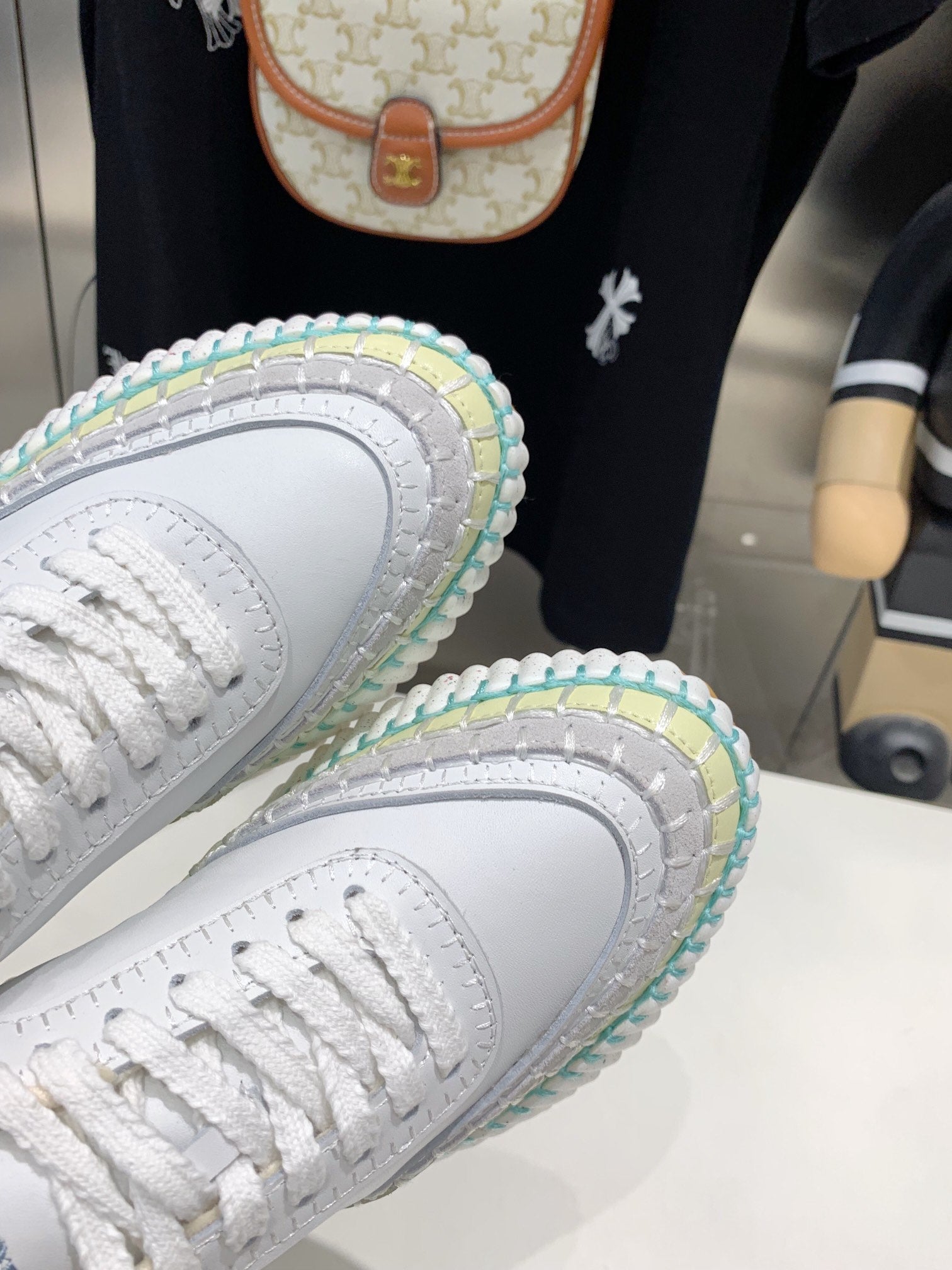 NAMA SNEAKER 5 CM IN WHITE MIX GREEN CALFSKIN