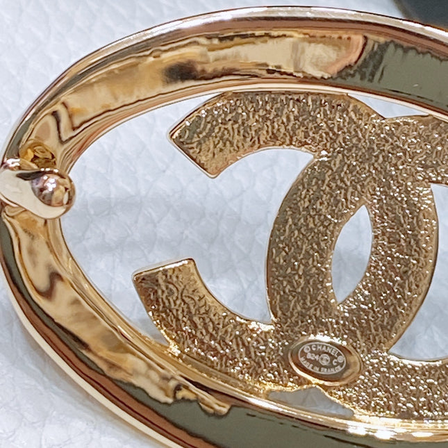 CC 30MM BELT IN BLACK EMBROIDERED CALFSKIN WHITE MIX BLACK METAL LOGO GOLD HARDWARE