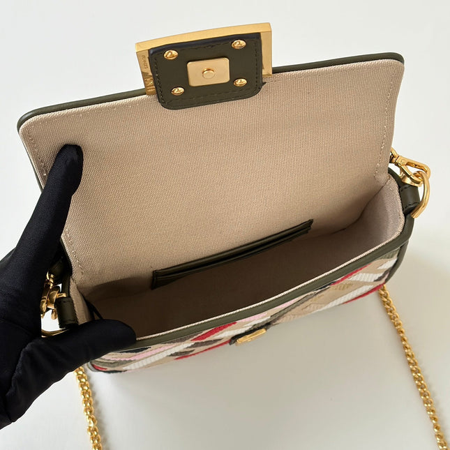 BAGUETTE CANVAS 19 BAG WITH MULTICOLOUR FF EMBROIDERY GOLD HARDWARE