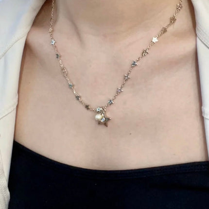 CD 26S STAR CHAIN PEARL PENDANT NECKLACE IN GOLD TONE METAL 631051