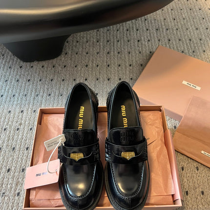 MIUMIU 26S LOAFERS 60MM IN BLACK SHINY CALFSKIN