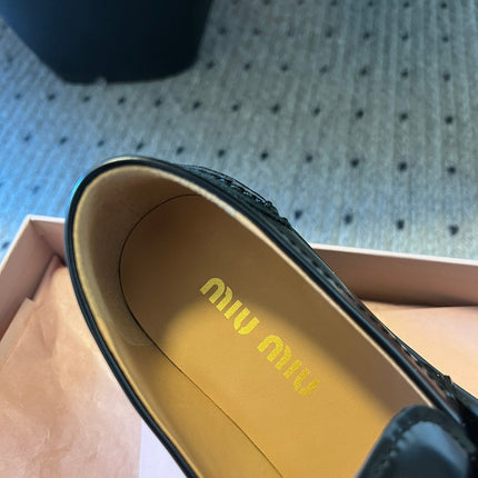 MIUMIU 26S PENNY LOAFERS IN BLACK SHINY CALFSKIN