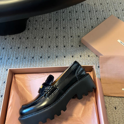 MIUMIU 26S PENNY LOAFERS IN BLACK SHINY CALFSKIN