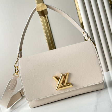 SOFT TWIST 27 IN WHITE CALFSKIN GOLD LOGO