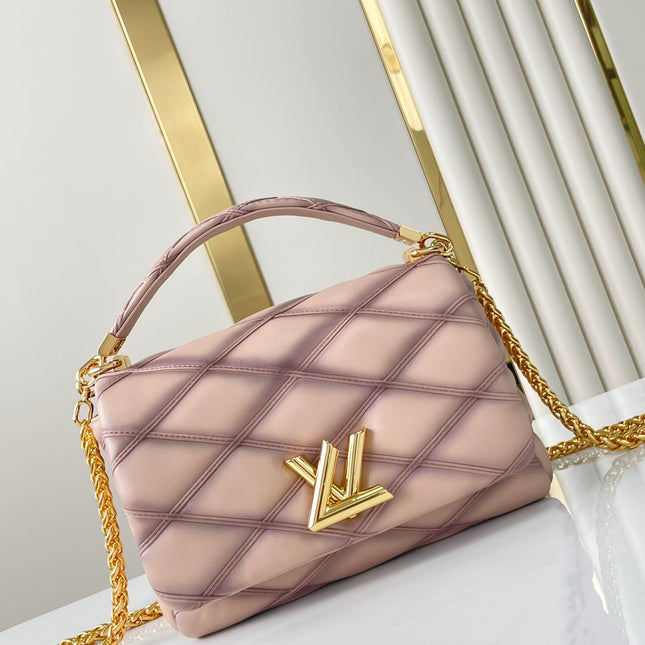 GO-14 MM 23 IN LIGHT PINK QUILTED LAMBSKIN GOLD HARDWARE