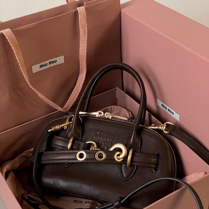 AVENTURE NAPPA MINI BAG 21 IN BRUNETTE BROWN CALFSKIN GOLD HARDWARE