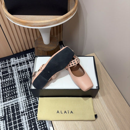 BIKER BALLET FLATS IN PEACH PINK CALFSKIN