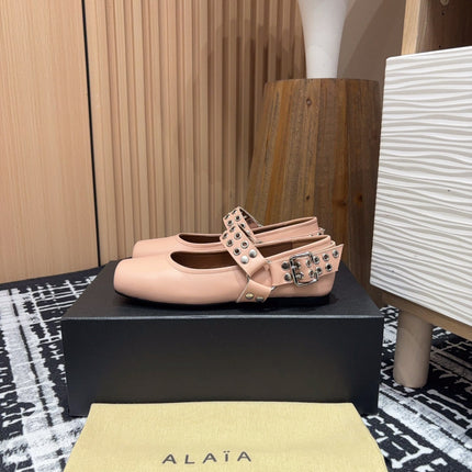 BIKER BALLET FLATS IN PEACH PINK CALFSKIN