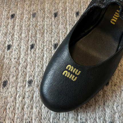 MIUMIU 26S BALLERINAS IN BLACK RUCHES NAPPA CALFSKIN