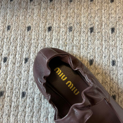 MIUMIU 26S BALLERINAS IN DARK BROWN RUCHES NAPPA CALFSKIN