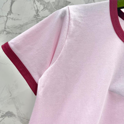 Gucci Embroidered Short Sleeves T-shirt Pink Cotton