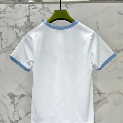 Gucci Embroidered Short Sleeves T-shirt White Blue Cotton