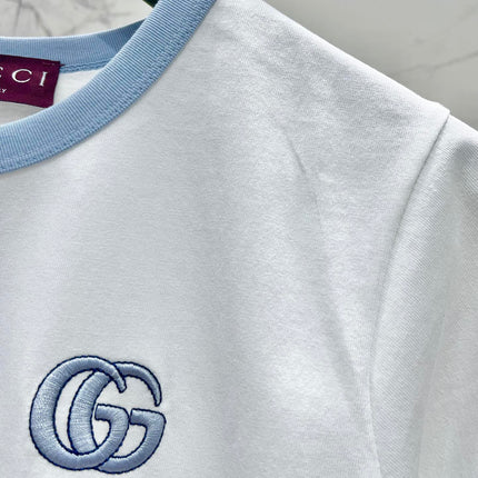 Gucci Embroidered Short Sleeves T-shirt White Blue Cotton