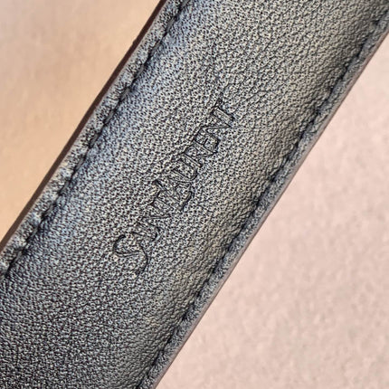 YSL 25S BELT 24 MM IN DARK BROWN EMBOSSED CALFSKIN STYLE 2 529686