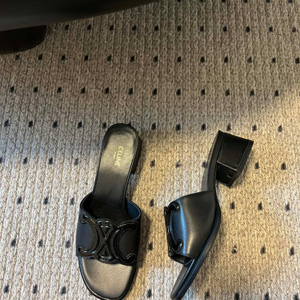 CLEMENCE MULE IN BLACK LAMBSKIN AND PATENT CALFSKIN