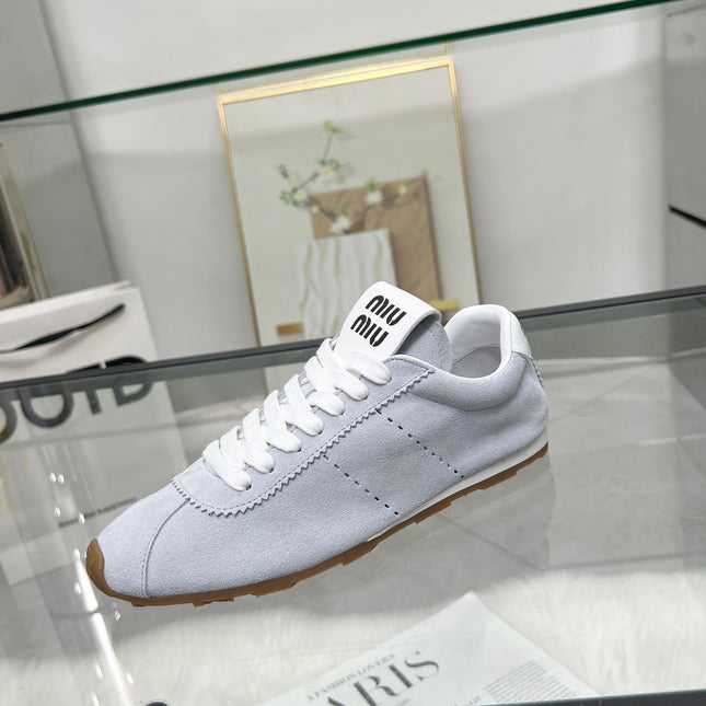 MIUMIU 26S SNEAKERS IN BLUE GRAY SUEDE