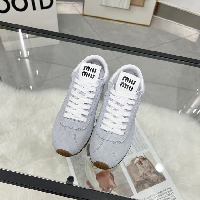 MIUMIU 26S SNEAKERS IN BLUE GRAY SUEDE
