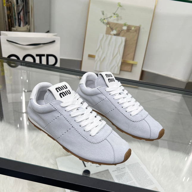 MIUMIU 26S SNEAKERS IN BLUE GRAY SUEDE