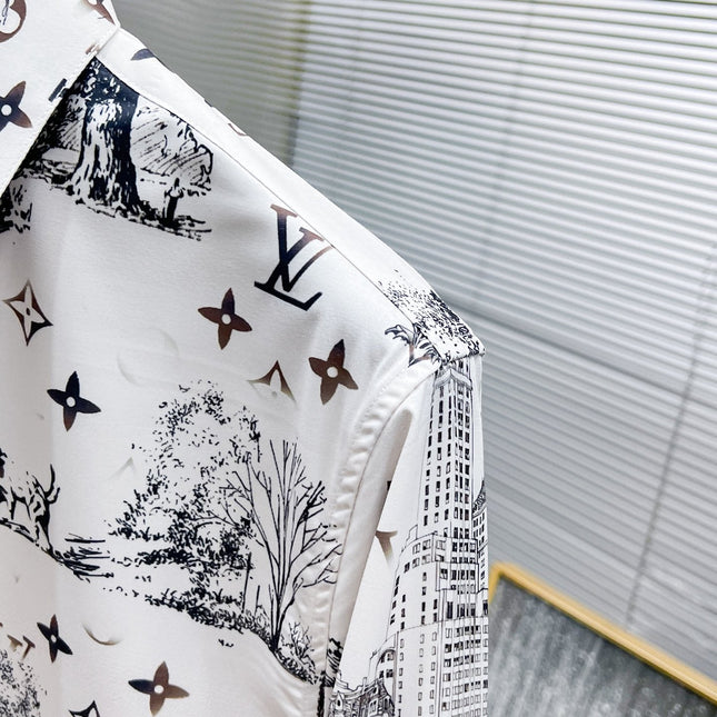 LV LONG-SLEEVED SHIRT WHITE COTTON ALLOVER MONOGRAM CITY WALK PRINT 238817