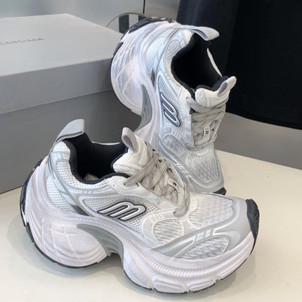 DAD SHOES IN SILVER WHITE MESH AND CALFSKIN