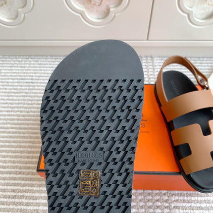 HM 26S CHYPRE SANDAL WITH BACK STRAP IN BROWN CALFSKIN