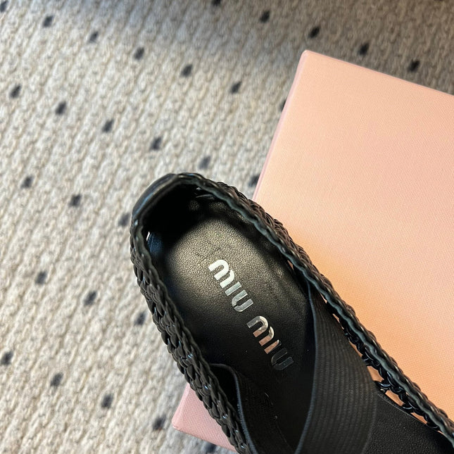 MIUMIU 26S BALLERINA FLATS IN BLACK MESH SHEEPSKIN