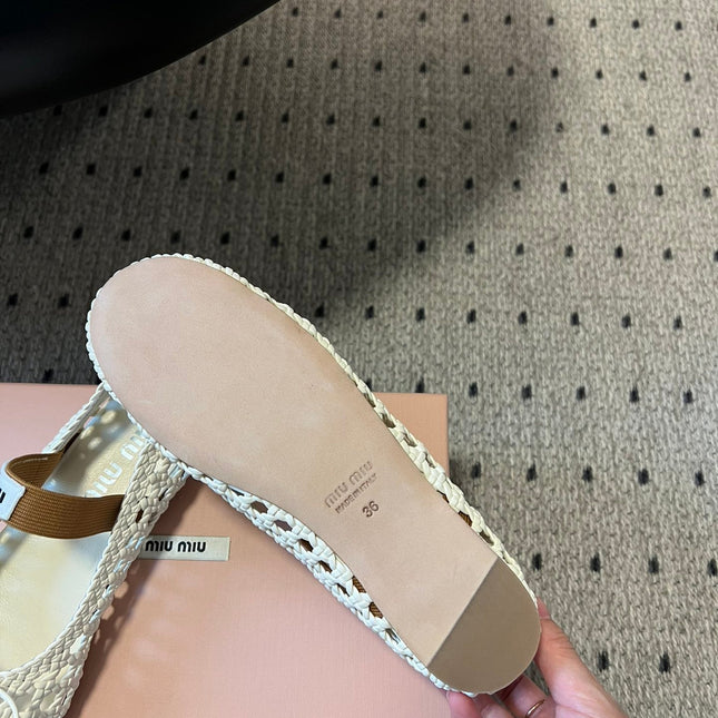MIUMIU 26S BALLERINA FLATS IN CREAM WHITE MESH SHEEPSKIN