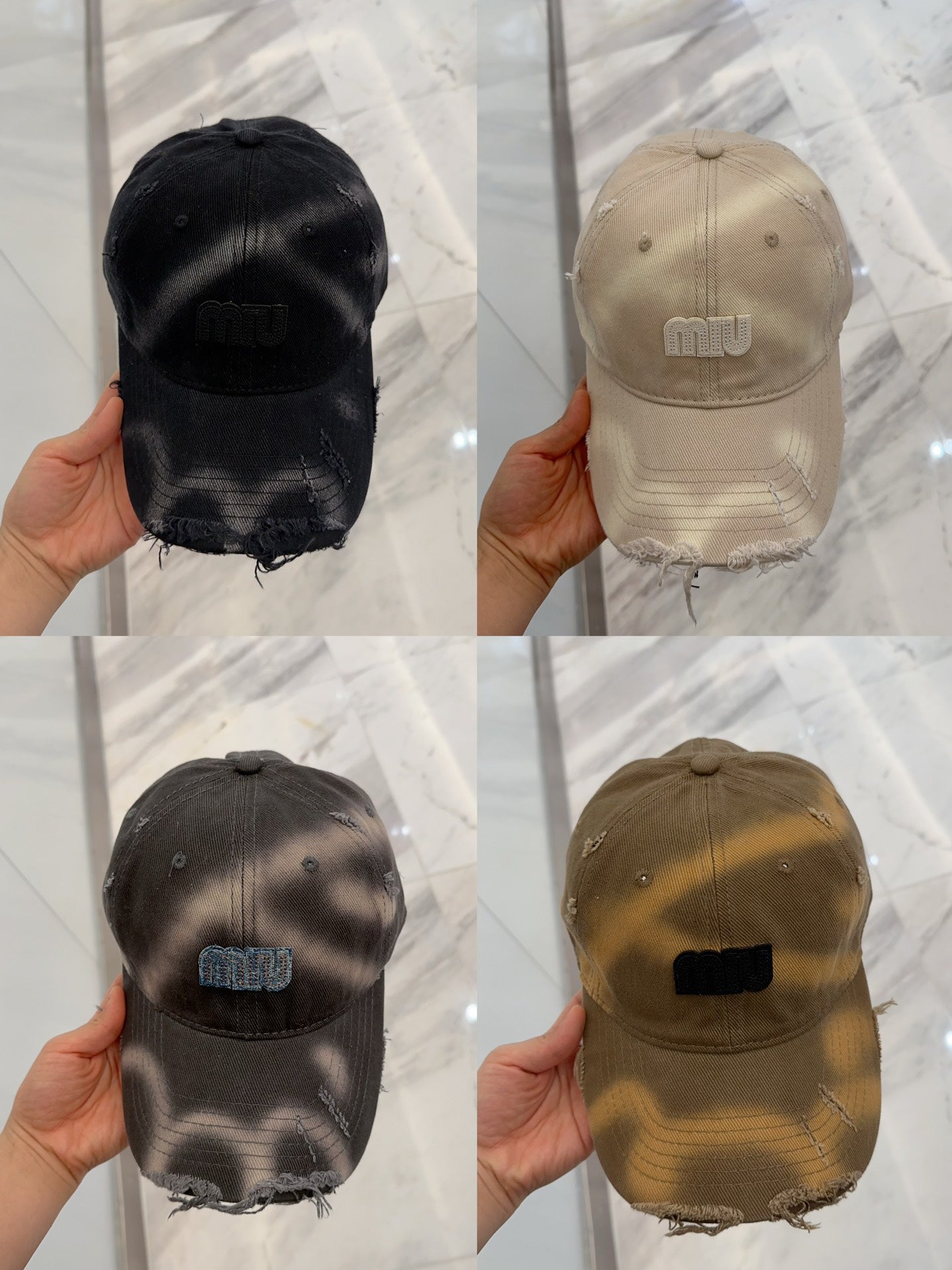 MIUMIU BASEBALL CAP IN DARK MOCHA BROWN DISTRESSED FABRIC STYLE 2