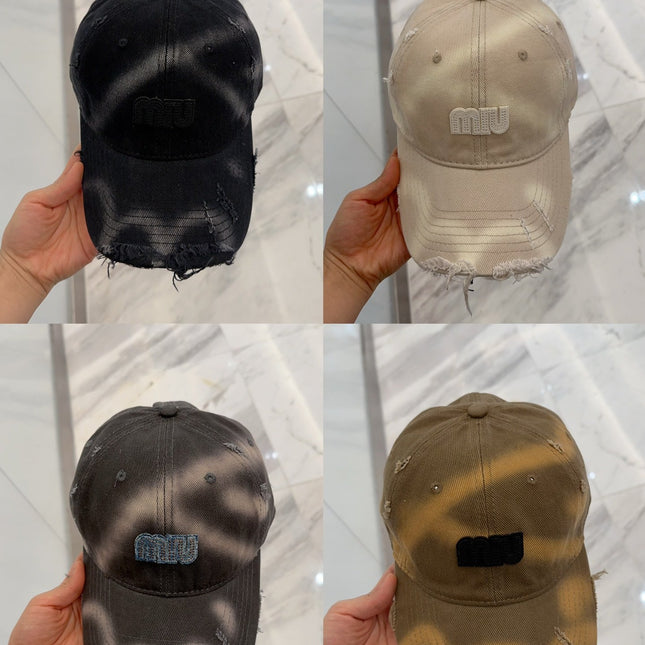 MIUMIU BASEBALL CAP IN BROWN DISTRESSED FABRIC STYLE 1