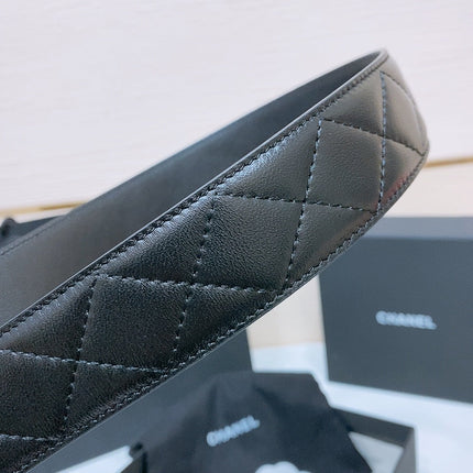 DOUBLE C BELT 38MM IN BLACK QUILTED LAMBSKIN WITH BLACK AND BEIGE LEOPARD PRINT BUCKLE
