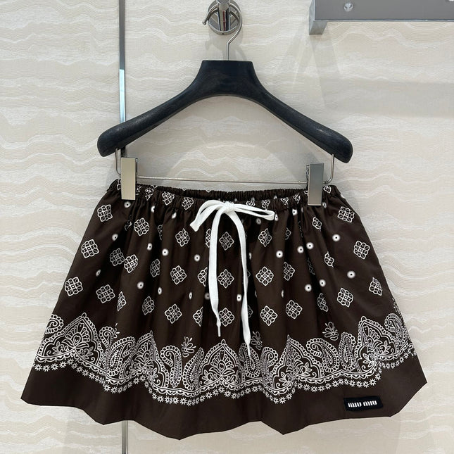 MIUMIU EARTH BROWN PLEATED MIDI SKIRT