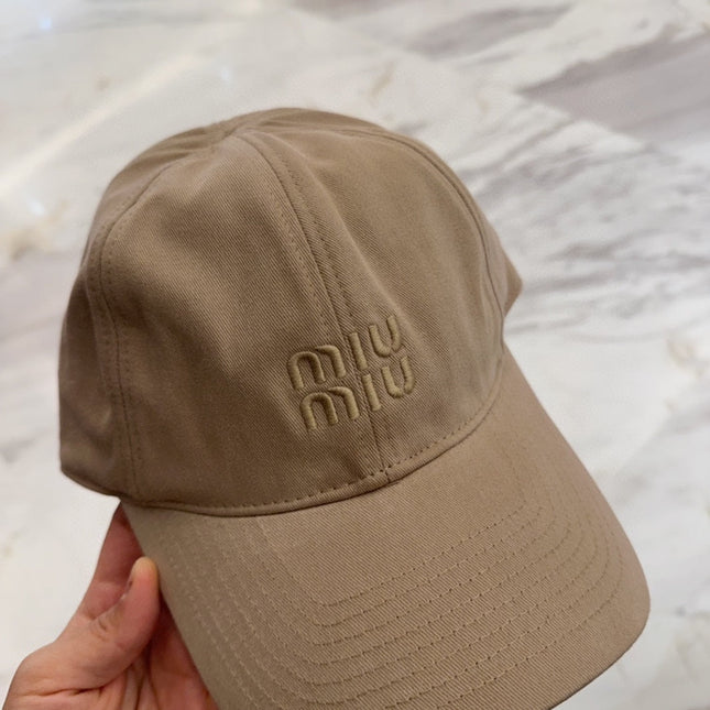 MIUMIU BASEBALL CAP IN BEIGE FABRIC EMBROIDERED LOGO STYLE 8