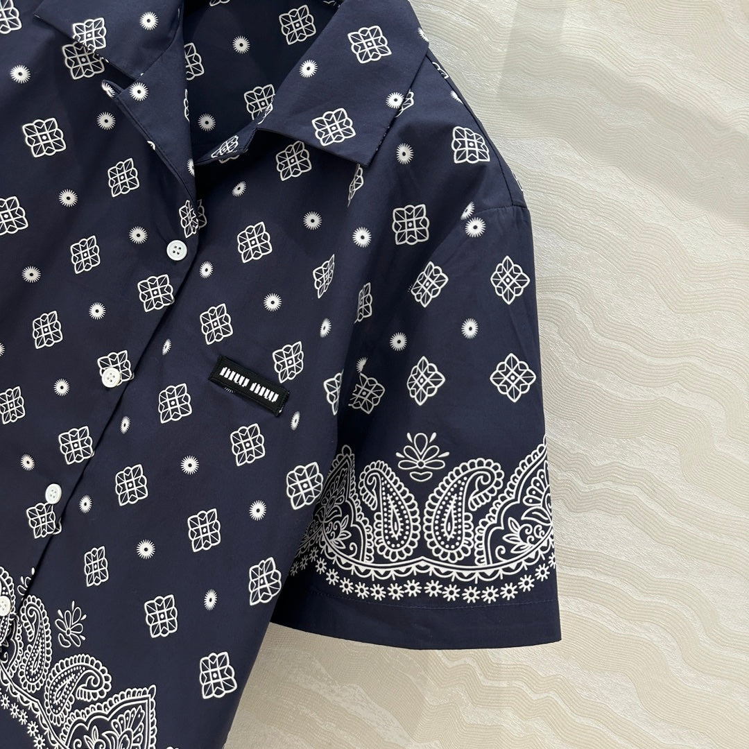 MIUMIU MIDNIGHT BLUE SHORT-SLEEVE SHIRT 261480