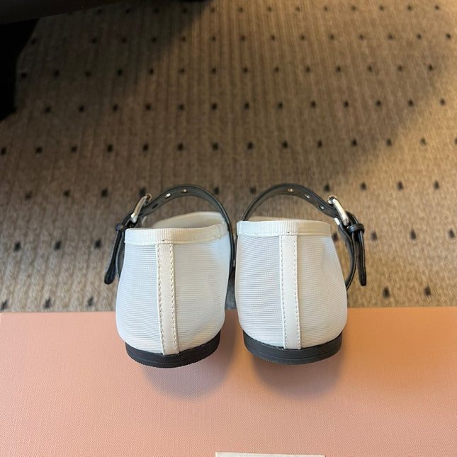 MIUMIU 26S BALLERINAS IN WHITE MESH FABRIC