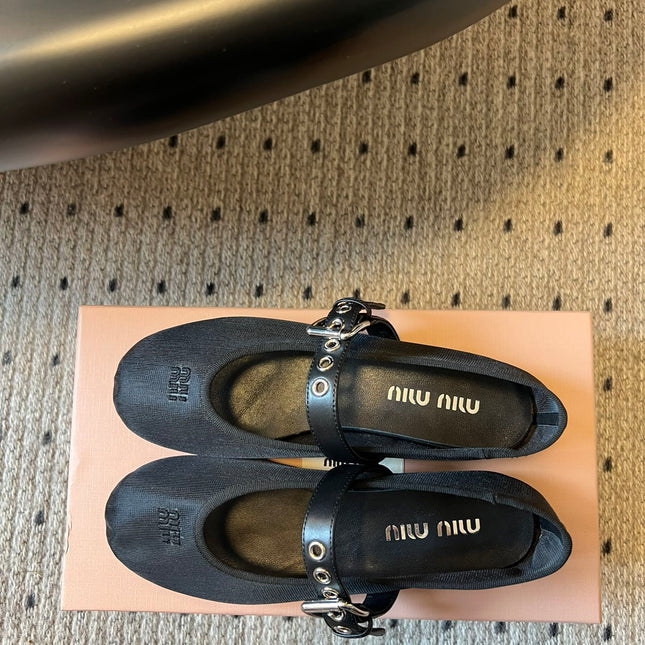 MIUMIU 26S BALLERINAS IN BLACK MESH FABRIC