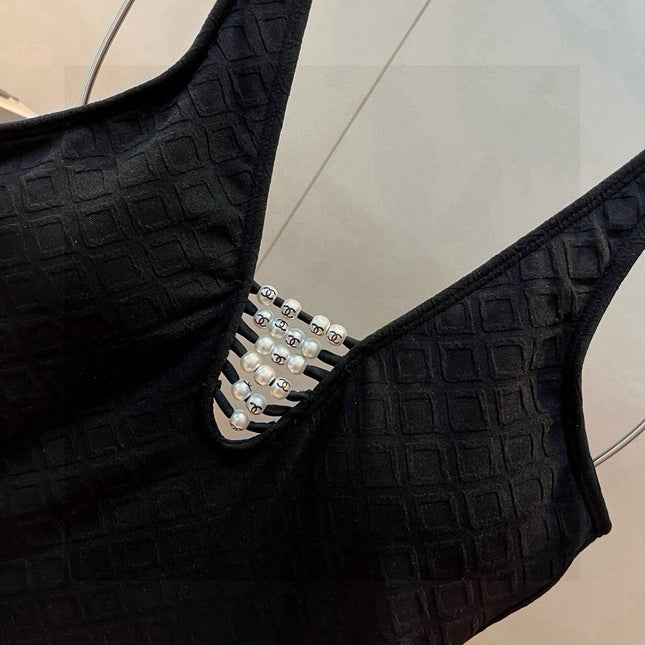SWIMSUIT IN BLACK COTTON MIX PEARL PRINTED LOGO 627819