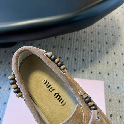 MIUMIU 26S TASSEL LOAFERS IN TAUPE BROWN SUEDE