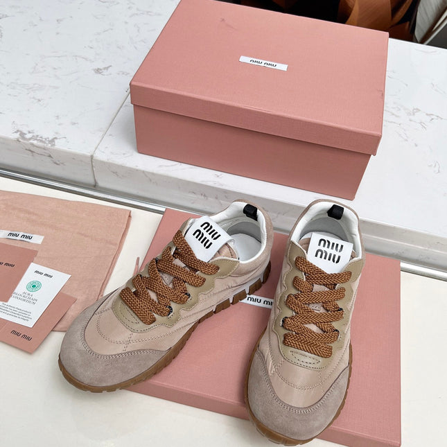 MIUMIU 26S SNEAKERS IN BROWN FABRIC AND SUEDE
