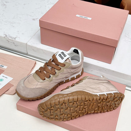 MIUMIU 26S SNEAKERS IN BROWN FABRIC AND SUEDE