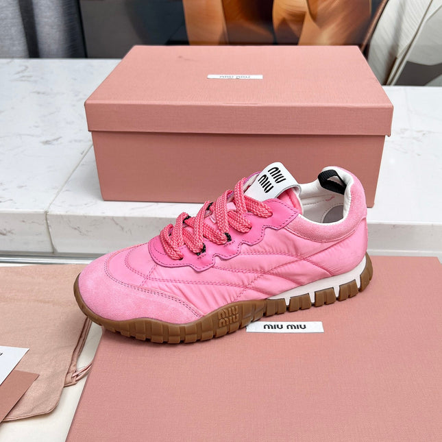 MIUMIU 26S SNEAKERS IN PINK FABRIC AND SUEDE