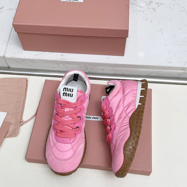 MIUMIU 26S SNEAKERS IN PINK FABRIC AND SUEDE